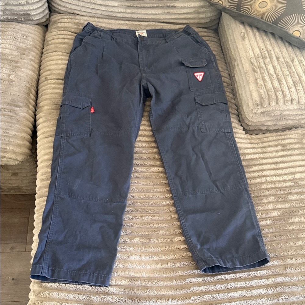 Men's Navy Cargo Work Pants with Red FR Accents